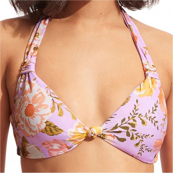 Seafolly Women's Paradise Garden Knot Front Halter Bra Bikinitop purper