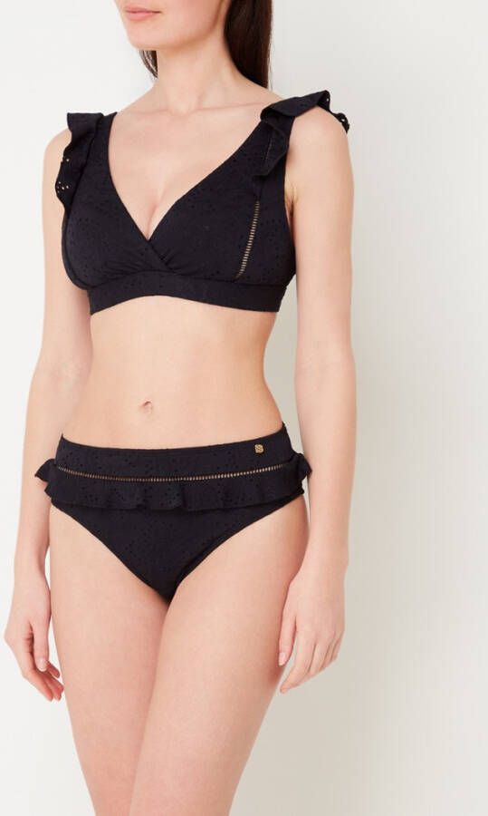 Beachlife Black Embroidery bralette bikinitop met uitneembare vulling