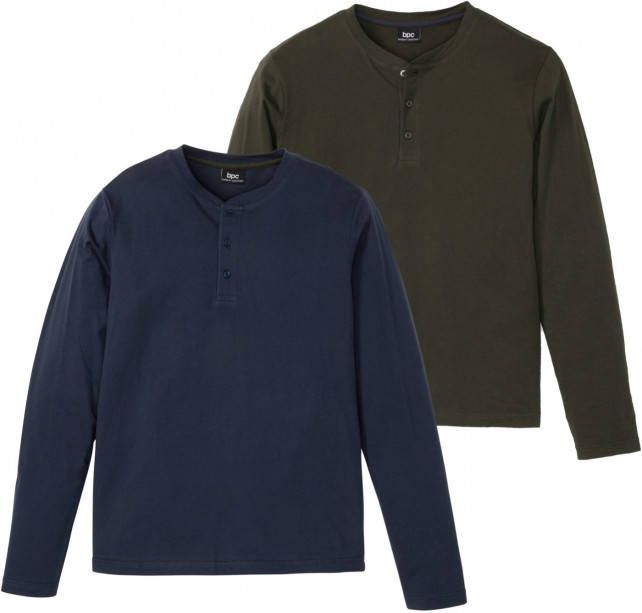 bonprix Henley shirt(set van 2 ), lange mouw