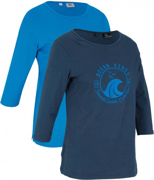 bpc bonprix collection Longsleeve met biologisch katoen (set van 2), 3/4 mouw, donkerblauw/gletsjerblauw