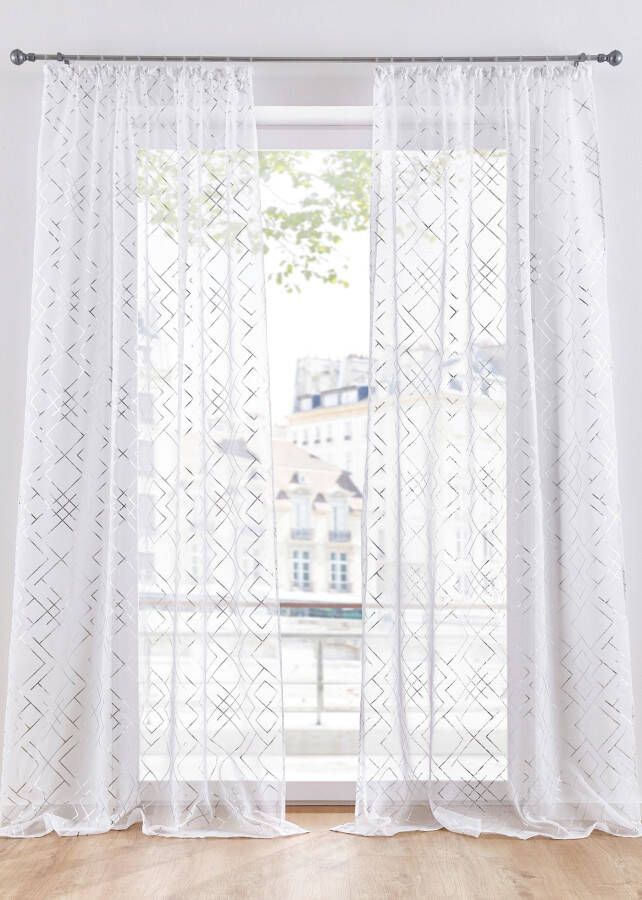 bonprix Transparant gordijn met glanzende print(set van 2 )