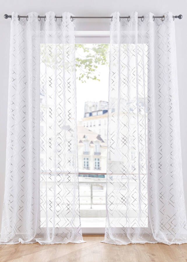 bonprix Transparant gordijn met glanzende print(set van 2 )