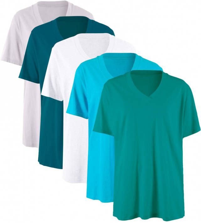 bonprix Wijd longshirt met V hals(set van 5 ), korte mouw