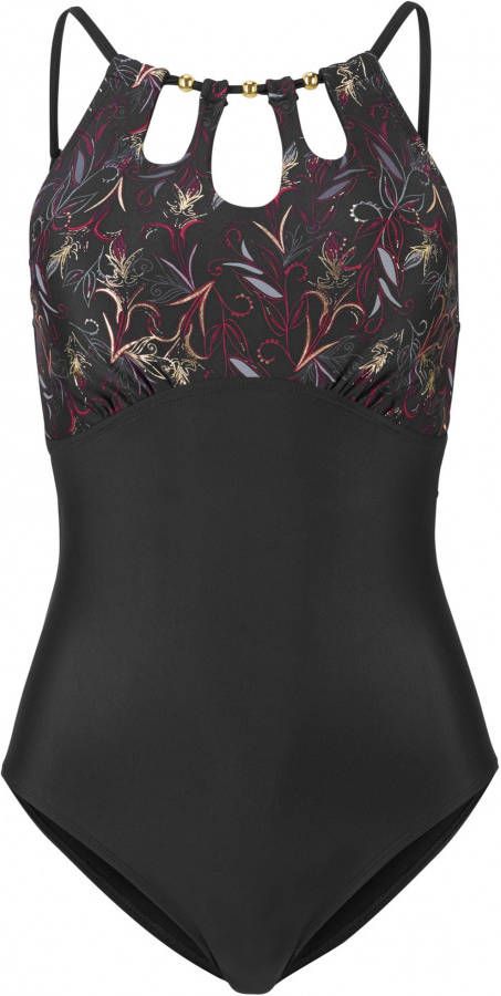 BODYFLIRT Corrigerend badpak level 1, zwart gedessineerd