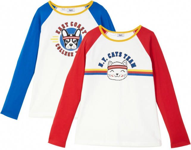 bonprix Meisjes longsleeve met raglanmouwen(set van 2 )