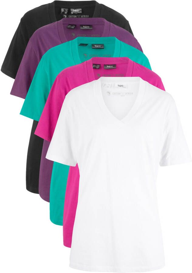 bonprix Wijd longshirt met V hals(set van 5 ), korte mouw