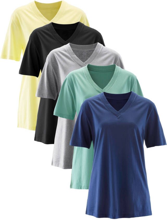 bonprix Wijd longshirt met V hals(set van 5 ), korte mouw