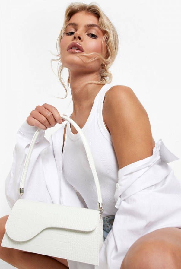 boohoo Asymmetrische Schoudertas, Cream