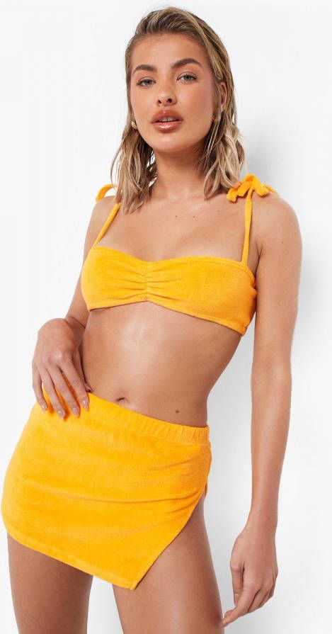 boohoo Badstoffen Mini Strand Rok Met Zij Split, Orange
