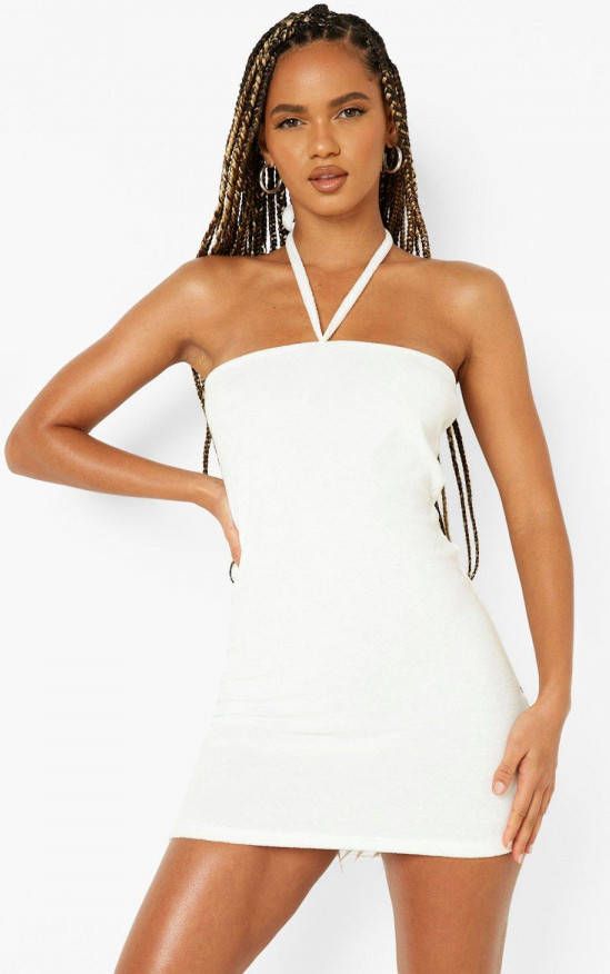 boohoo Badstoffen Strapless Strand Jurk, Ecru