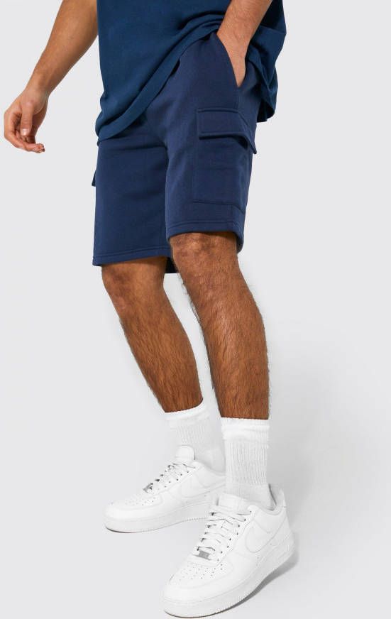 boohoo Baggy Cargo Jersey Shorts, Navy