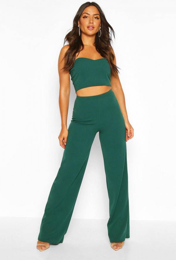 boohoo Bandeau Bralette En Wide Leg Broek Set, Emerald