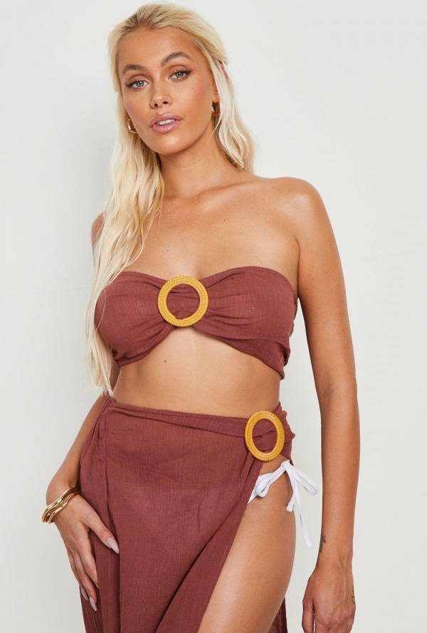 boohoo Bandeau Strand Top Met O Ring, Chocolate