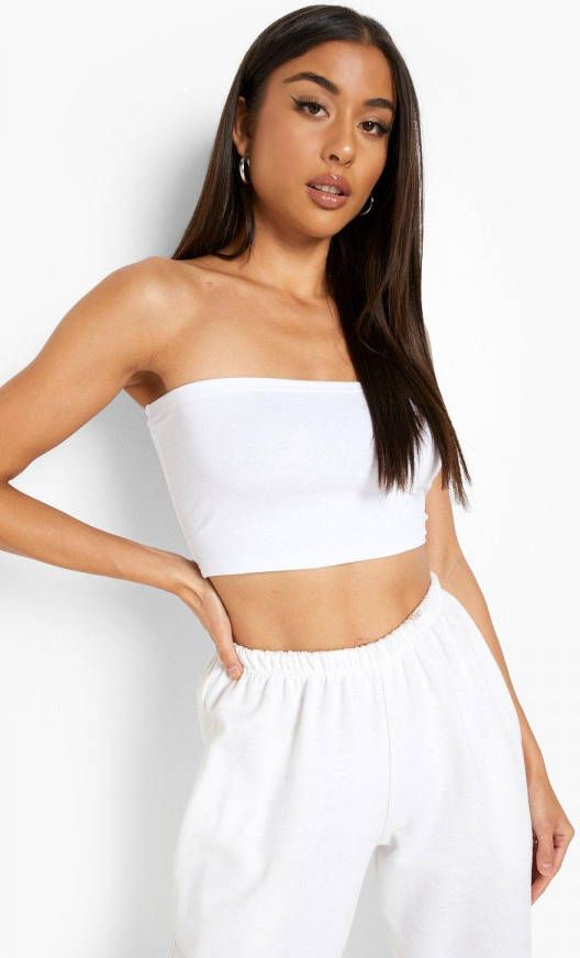 boohoo Basic Long Line Bandeau Top, White