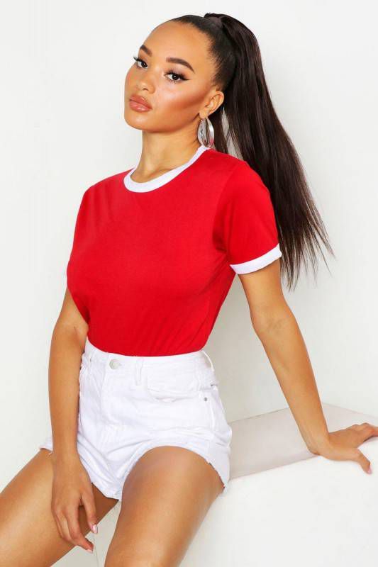 boohoo T Shirt Met Contrasterende Zomen, Rood