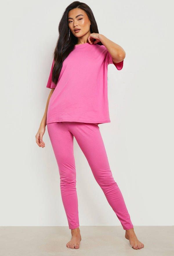 boohoo Basic T Shirt En Zachte Jersey Leggings Pyjama Set, Hot Pink