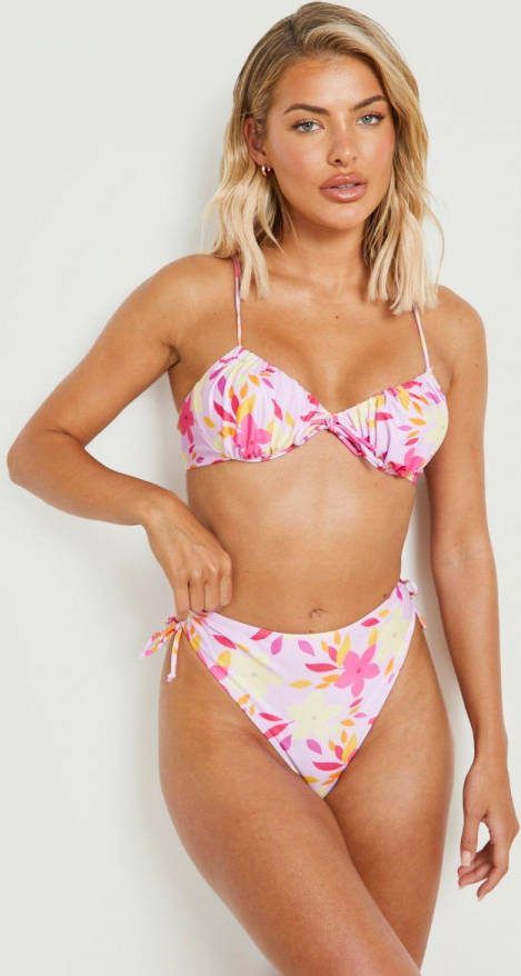boohoo Bloemen Bikini Top Met Beugel En Ceintuur, Lilac