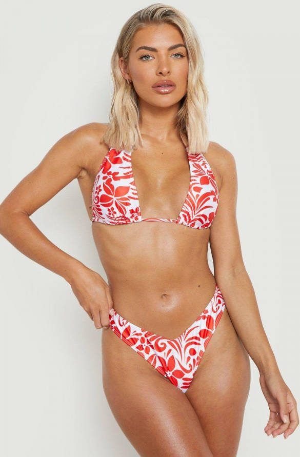 boohoo Bloemen Driehoekige Bikini Top Met Laag Decolleté,, Red