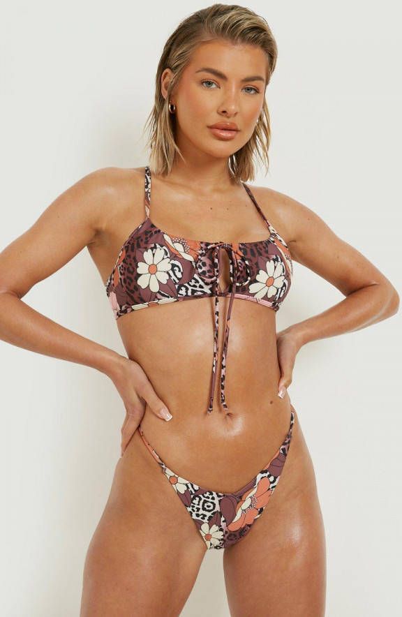 boohoo Bloemen Luipaardprint Tanga Bikini Broekje, Leopard
