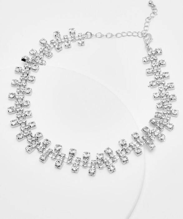 boohoo Choker Ketting Met Steentjes, Silver