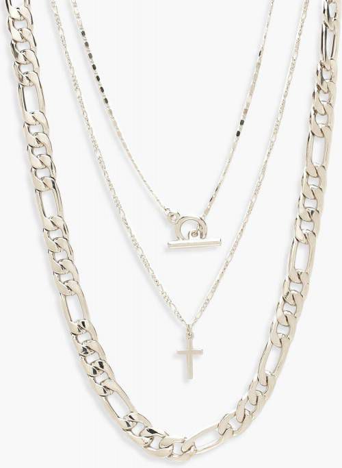 boohoo Dikke Dubbele Ketting Met T Bar, Zilver