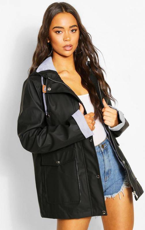 boohoo Regenjas Met Coating, Zak Detail En Capuchon, Dusty Blue