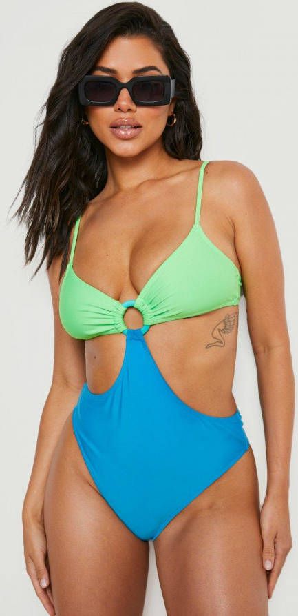 boohoo Colour Block Badpak Met Ring Detail, Blue