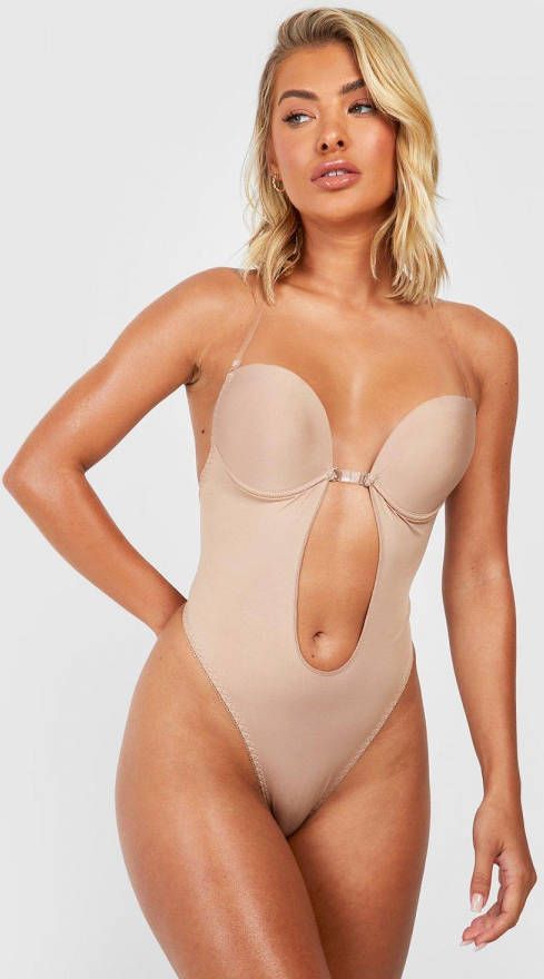 boohoo Corrigerende One Piece Met Laag Decolleté,, Mocha