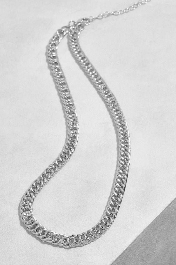 boohoo Dikke Gesloten Schakel Ketting, Silver