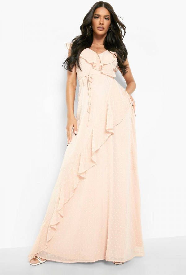 boohoo Dobby Maxi Wikkel Jurk Met Ruches, Soft Pink