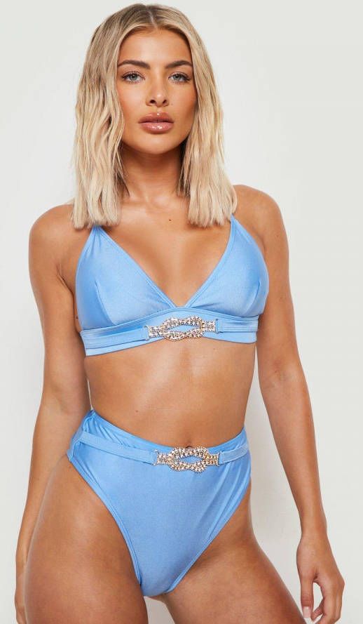 boohoo Driehoekige Bikini Top Met Steentjes, Ice Blue