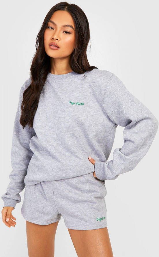 boohoo Dsgn Studio Trainingspak Met Shorts En Borstopdruk, Grey Marl