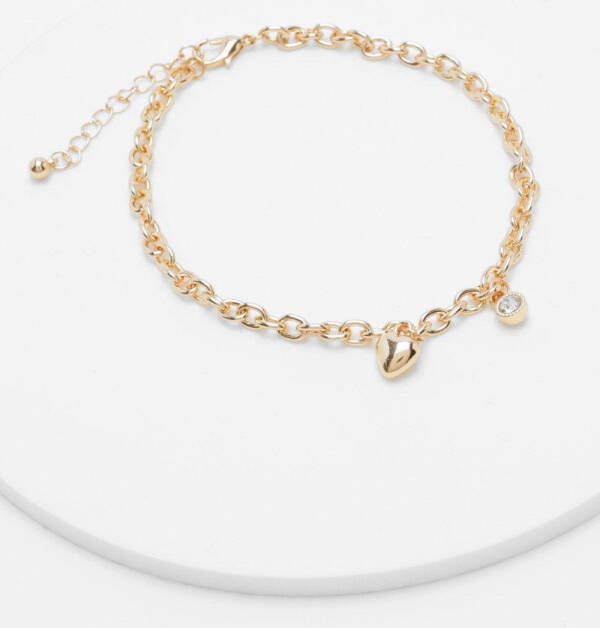 boohoo Enkelkettingkje Met Steentjes En Hartjes, Gold