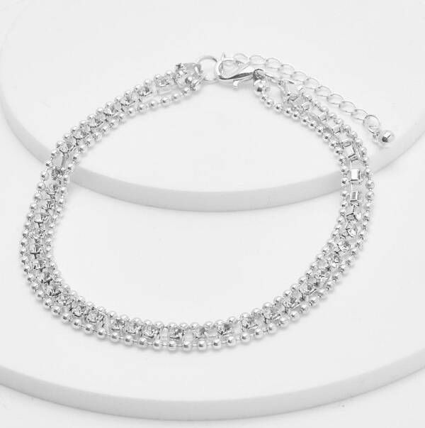 boohoo Enkelkettinkje Met Steentjes, Silver