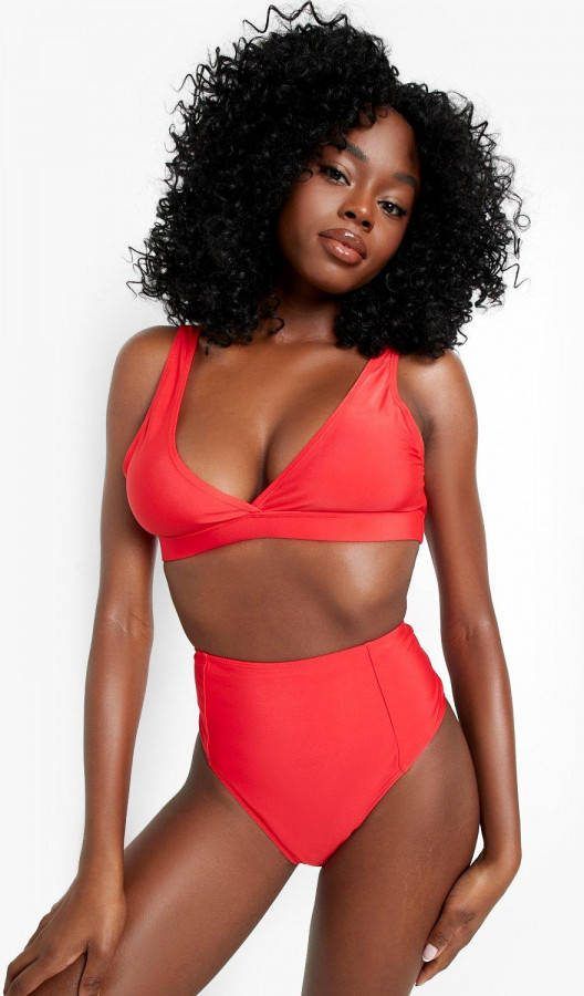 boohoo Essentials Gerecycled Bikini Broekje Met Hoge Taille, Red