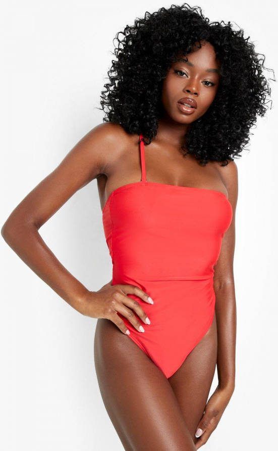 boohoo Essentials Gerecyclede Bandeau Badpak Met Bandjes, Red