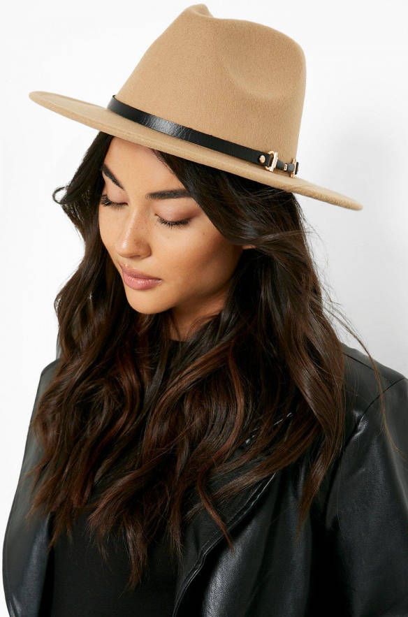 boohoo Fedora Hoed Met Gesp Detail, Tan