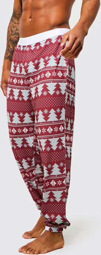 boohoo Gebreide Kerstboom Print Lounge Joggingbroek, Red
