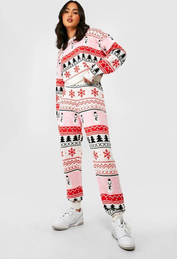 boohoo Gebreide Snowpoppen Kerst Set, Cream