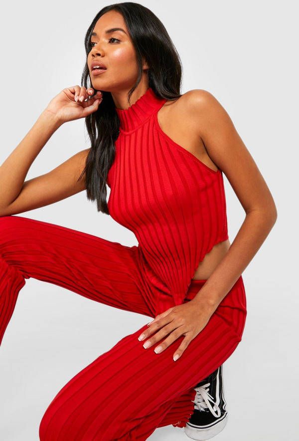 boohoo Gebreide Two Tone Set Met Hoge Hals, Red