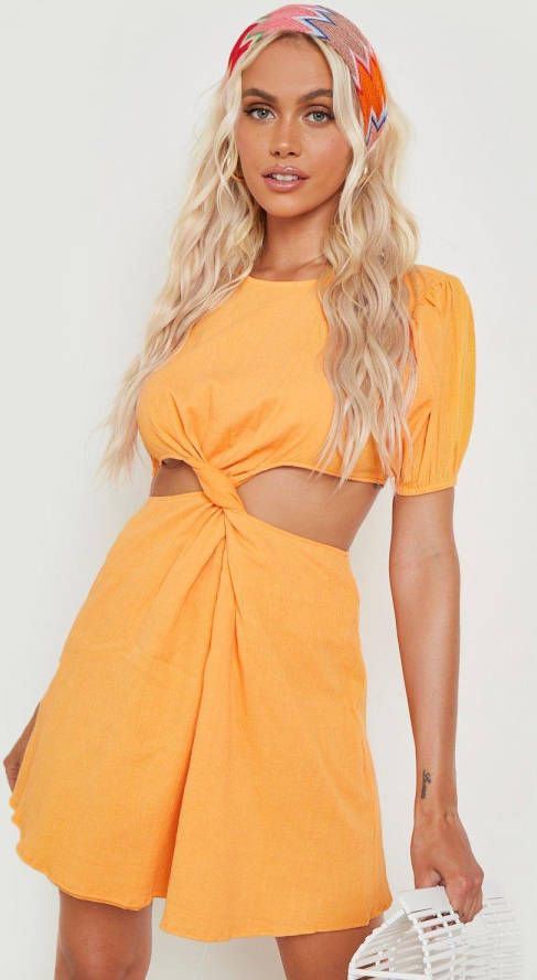 boohoo Gedraaide Kaasdoek Cut Out Mini Strand Jurk, Orange