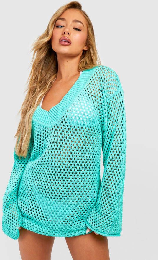boohoo Gehaakte Cover Up Strand Jurk Met Laag Decolleté,, Aqua