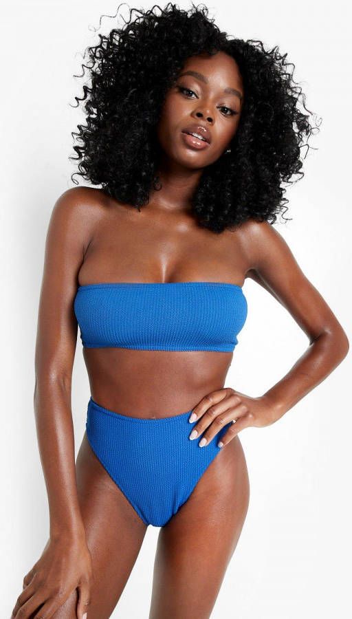 boohoo Gekreukelde Bandeau Bikini Top, Pacific Blue