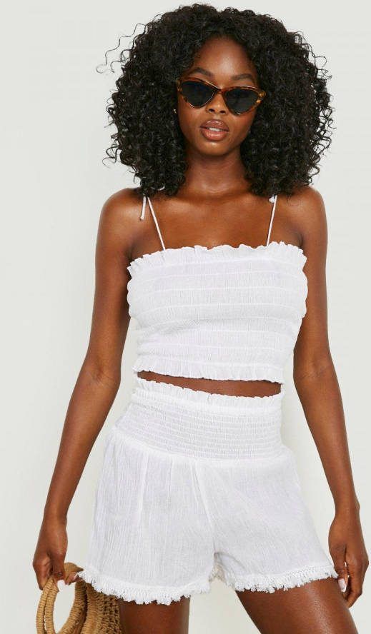 boohoo Geplooide Bandeau Strand Top Met Bandjes, White