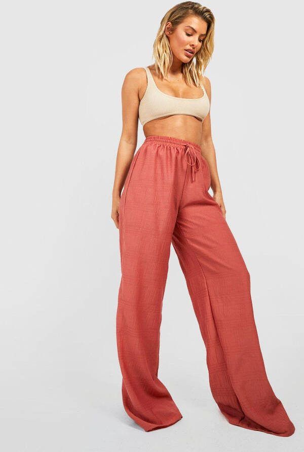 boohoo Geplooide Gekreukelde Palazzo Strand Broek, Mocha