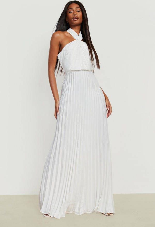 boohoo Geplooide Satijnen Halter Maxi Jurk, Ivory