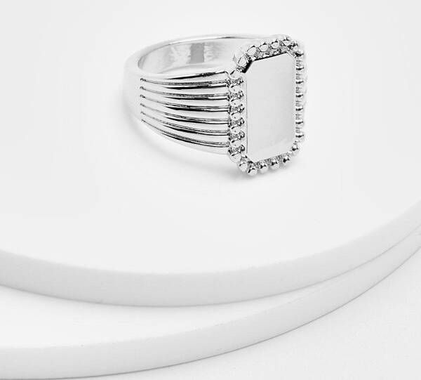 boohoo Gepolijste Rechthoekige Zegelring, Silver