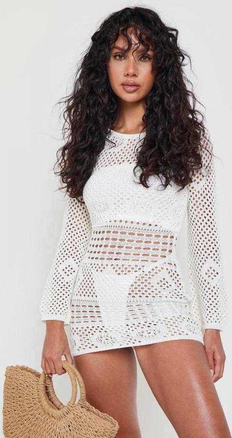 boohoo Gerecyclede Gehaakte Cover Up Strand Jurk, White