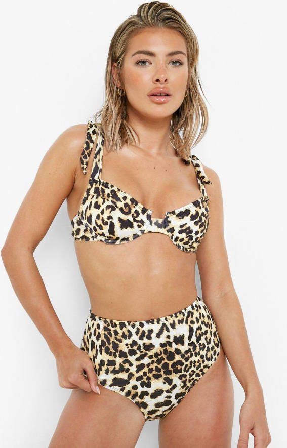 boohoo Gerecyclede Luipaardprint Bikini Top Met Beugel En Strik, Leopard