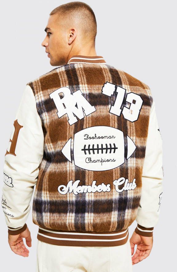 boohoo Geruit Members Club Varsity Jacket, Yellow